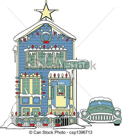 423x470 Christmas House Illustration