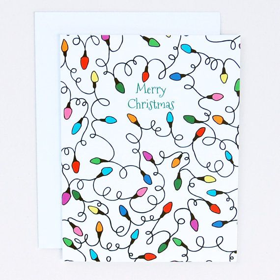 570x570 Merry Christmas Lights Single Card Blank Hand Drawn Christmas