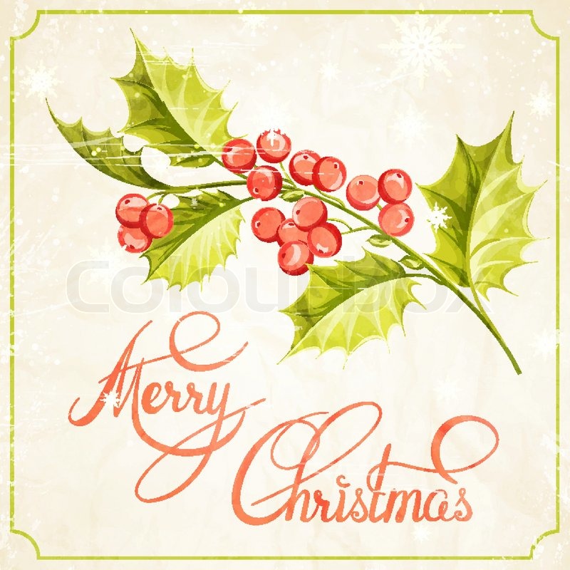 800x800 Christmas Mistletoe Branch Drawing With Holiday Text. Vector