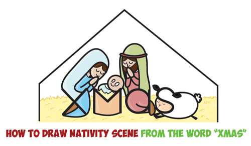 500x292 How To Draw Cartoon Nativity Scene With Mary, Jesus, And Joseph