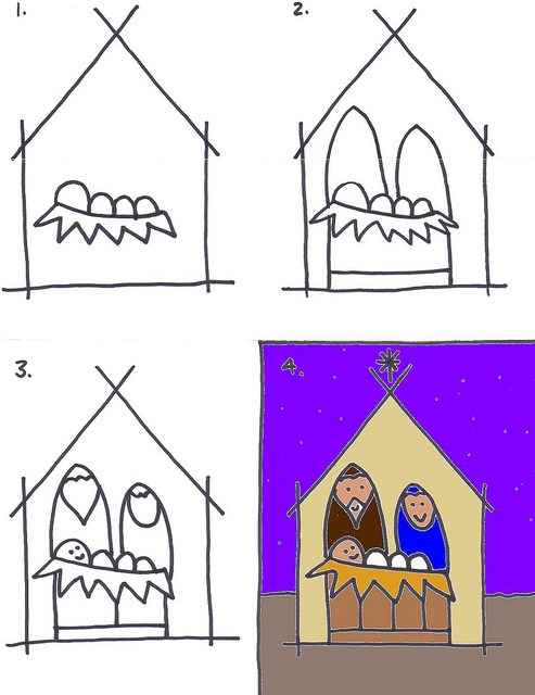 493x640 Drawing A Nativity Scene For Kids Simple Nativity, Christmas