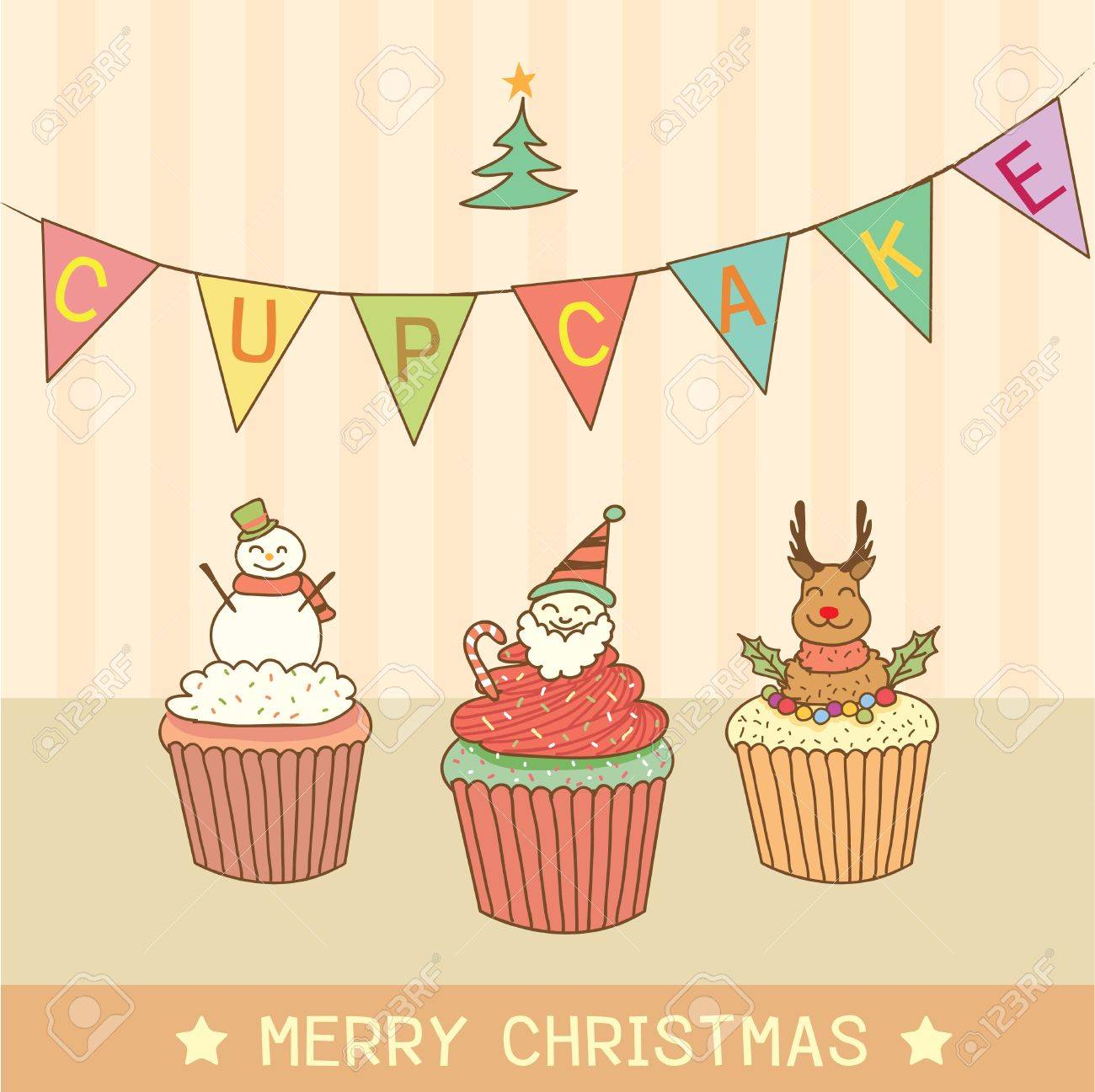 1300x1297 Vector Drawing Cupcakes On Christmas Party Theme.santa Claus