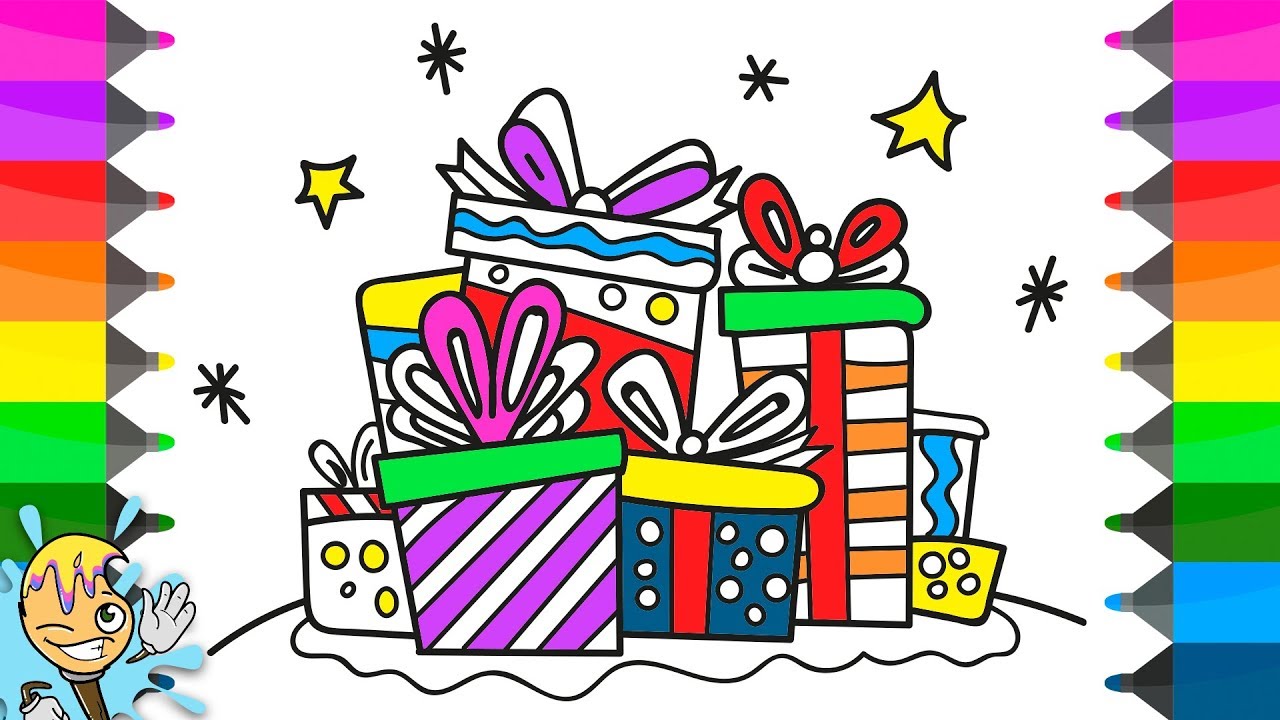 1280x720 How To Draw Christmas Presents. Coloring Pages. Learning Drawing