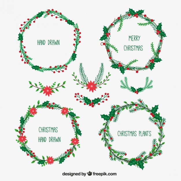 626x626 Hand Drawn Christmas Wreaths Collection Vector Free Download