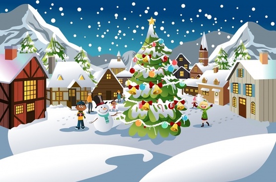 556x368 Christmas Scene Drawing Free Vector Download (96,398 Free Vector