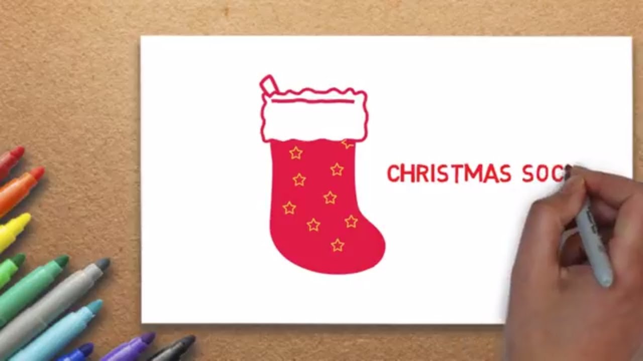 1280x720 How To Draw A Christmas Socks Step By Step Christmas Stuff