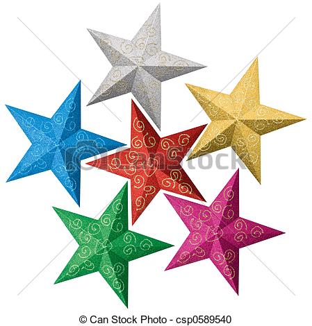 449x470 Colorful Christmas Stars. Hand Painted Christmas Stars In Stock