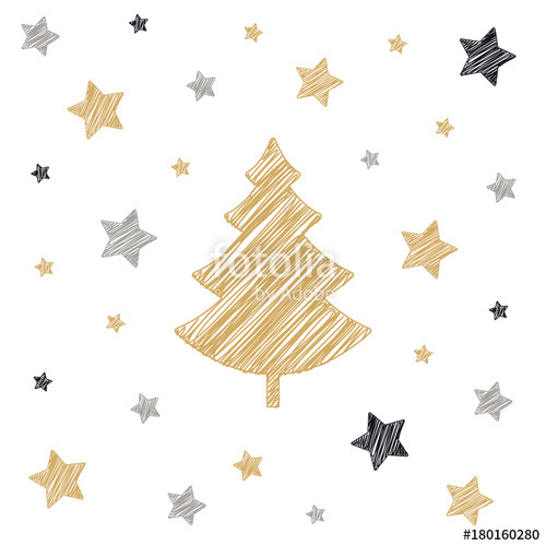 500x500 Christmas Tree Stars Scribble Card Drawing White Background Stock