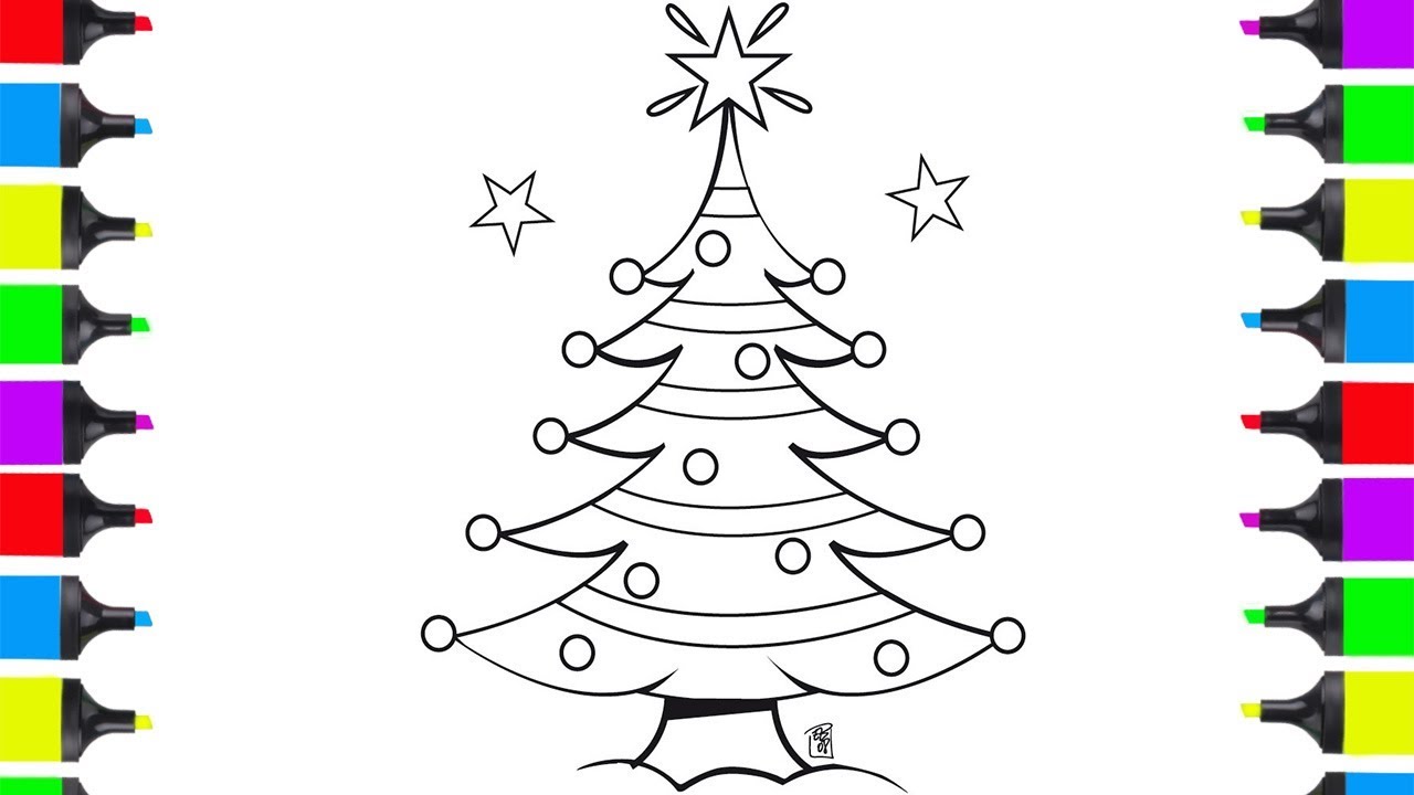 1280x720 How To Draw Christmas Tree Coloring For Kids Drawing Christmas