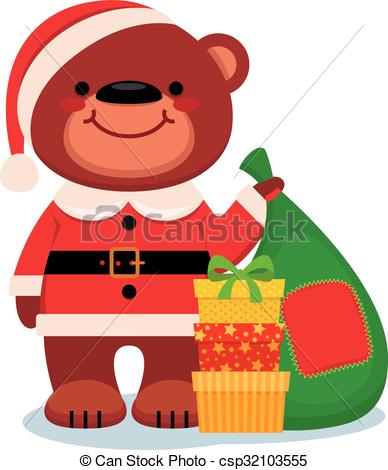 388x470 Teddy Bear Santa Claus With Christmas Gifts Clipart Vector