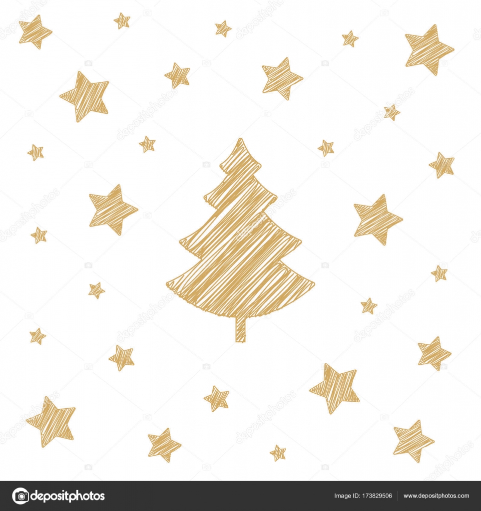 963x1024 Christmas Tree Stars Scribble Drawing Card White Background