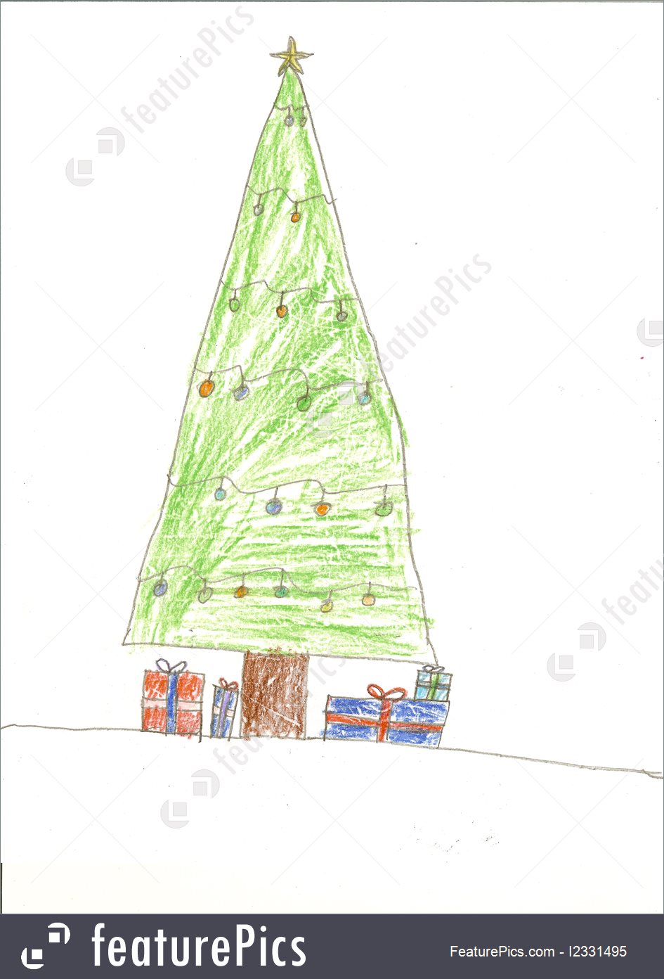 945x1392 Image Of Christmas Tree And Presents Drawing