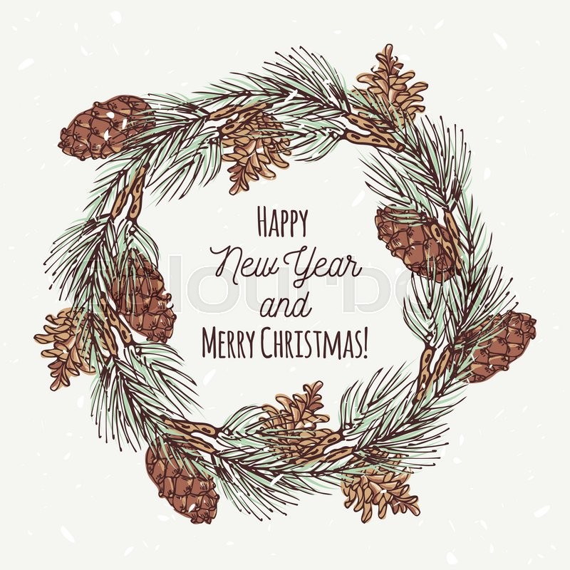 800x800 Christmas Greeting Card With Hand Drawn Christmas Wreath And Pine