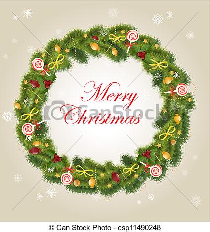 425x470 Christmas Wreath Eps Vector