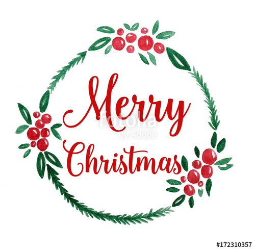 500x490 Merry Christmas Wreath Watercolor Drawing On White Paper