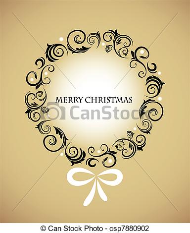 384x470 Vintage Christmas Wreath With Retro Ornaments, Vector Vector