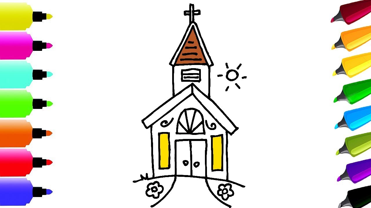 1280x720 How To Draw And Coloring Pages Cute Church Drawing And Coloring
