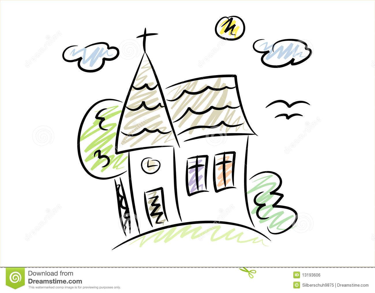 1300x1014 Simple Drawing Of A Little Church Royalty Free Stock Image