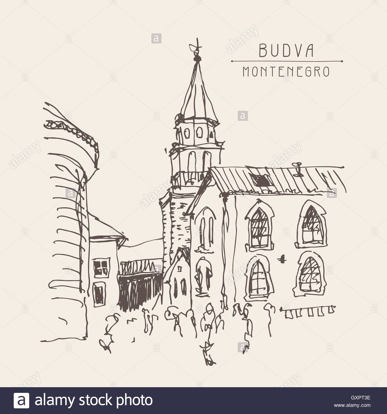 1299x1390 Sketch Drawing Of The Bell Tower Church Top View In Old Town Bud