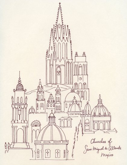 421x546 Churches Of San Miguel, Drawing By Anne Long