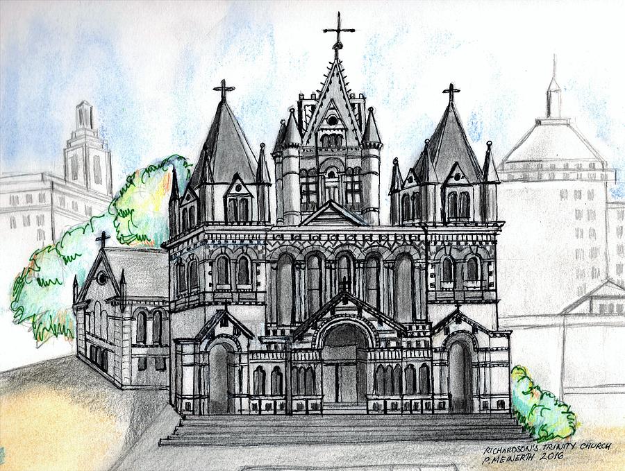 900x679 Trinity Church Boston Drawing By Paul Meinerth