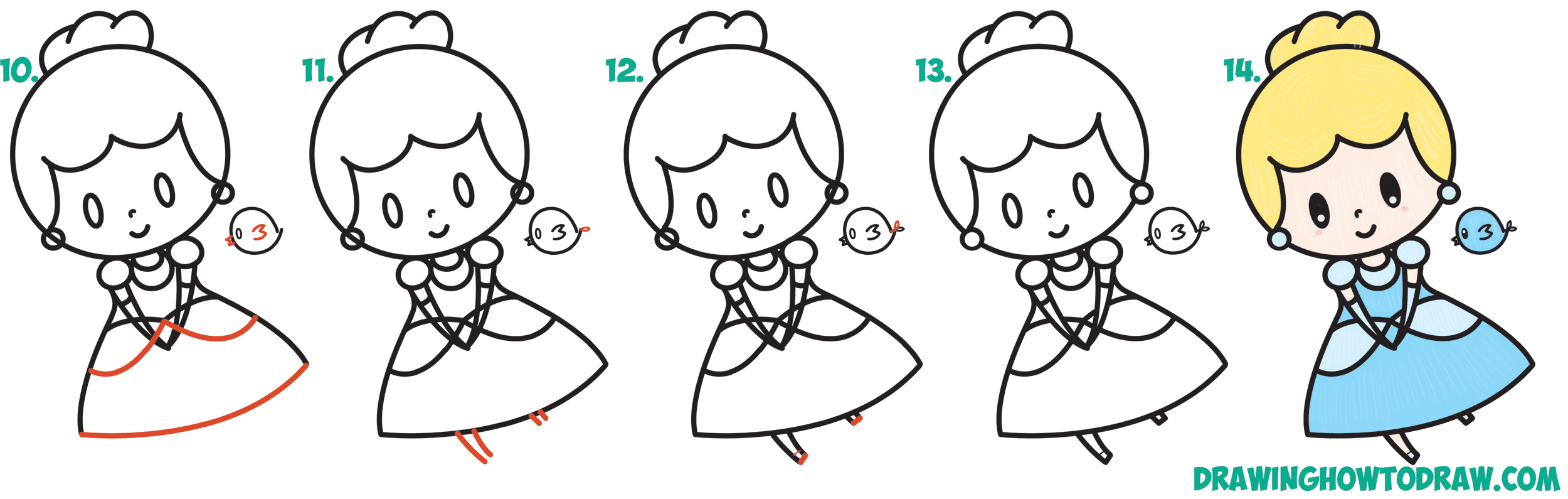 2500x795 How To Draw Cute Chibi Kawaii Cinderella Amp Blue Bird Easy Step
