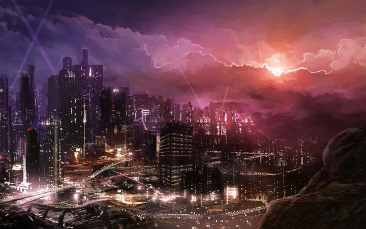 720x450 City Night Drawing Wallpaper By Sakura