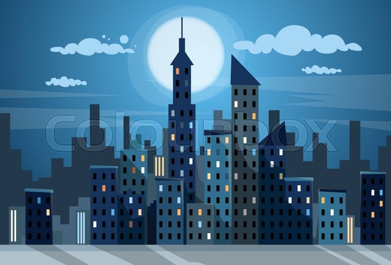 800x543 City Skyscraper Night View Cityscape Snow Skyline Flat Vector