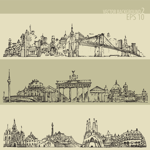500x500 Hand Drawing City Retro Background Vector 02