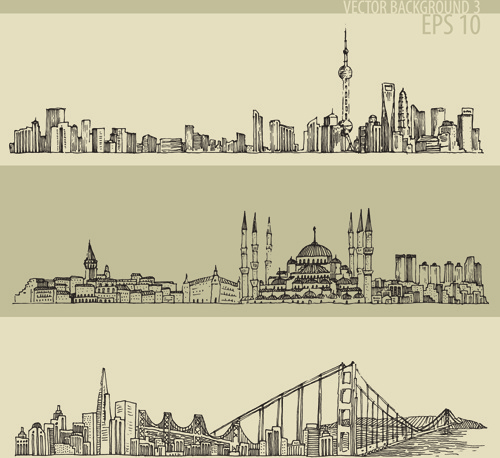 500x458 Hand Drawing City Retro Background Vector Free Vector