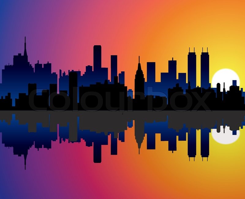 800x651 Vector City Background With Reflection In Water Stock Vector