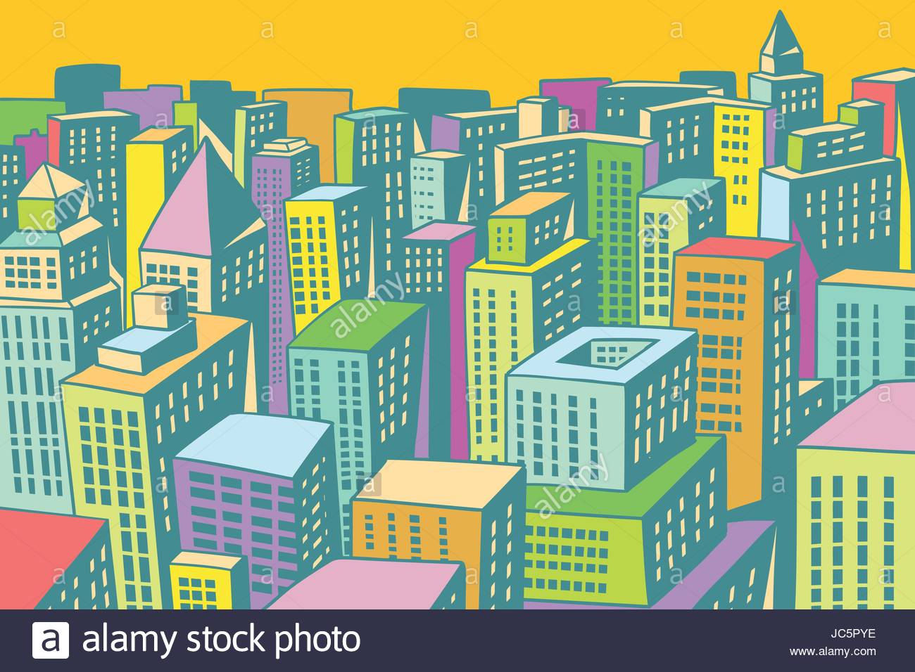 1300x956 Colorful Buildings Of The Modern City Background. Comic Book