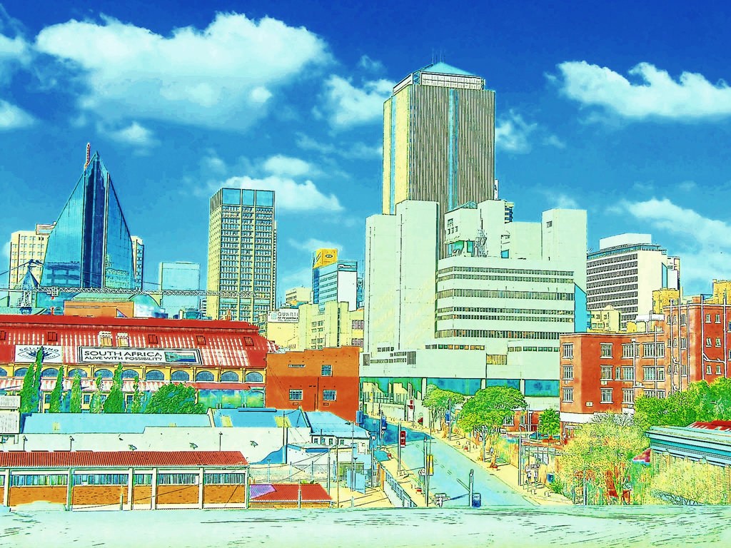 1024x768 South Africa Johannesburg City Cartoon Drawing By Kieterah