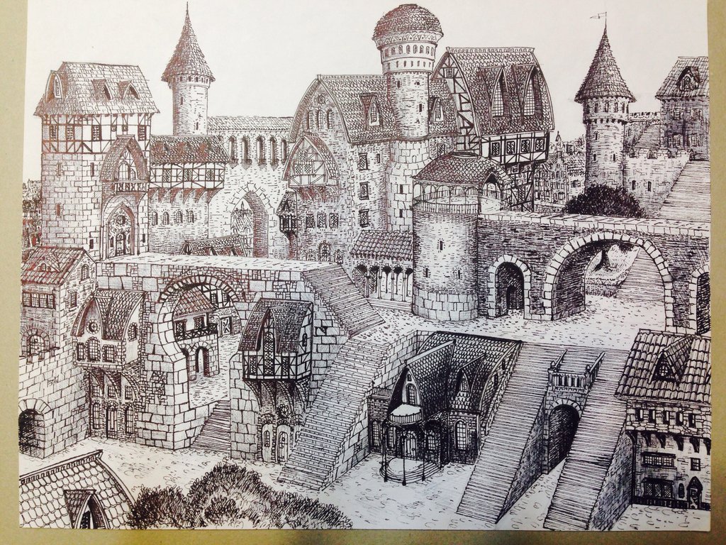 1024x768 Fantasy City Drawing By Dracarysdrekkar7