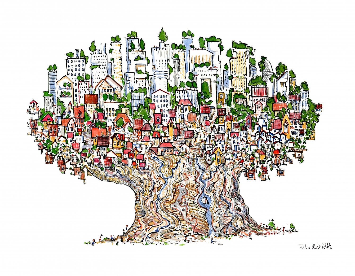 1500x1167 Tree City Drawing The Hiking Artist Project By Frits Ahlefeldt
