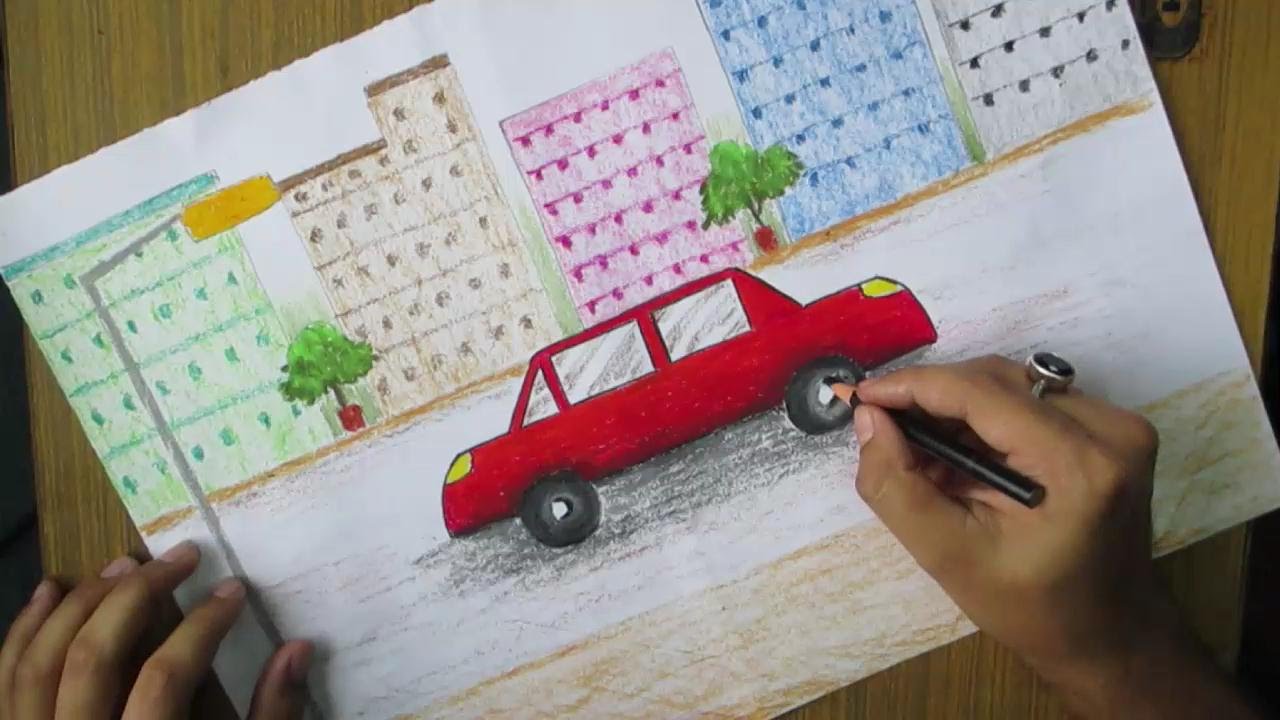 1280x720 Beginners City Landscape Drawing With Oil Pastel