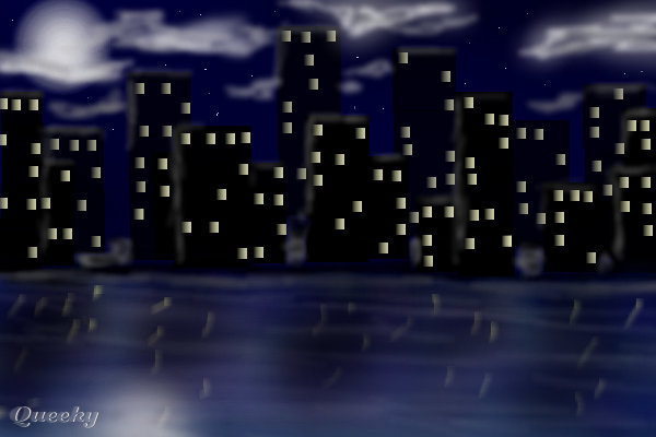 600x400 City Lights On Water A Landscape Speedpaint Drawing By
