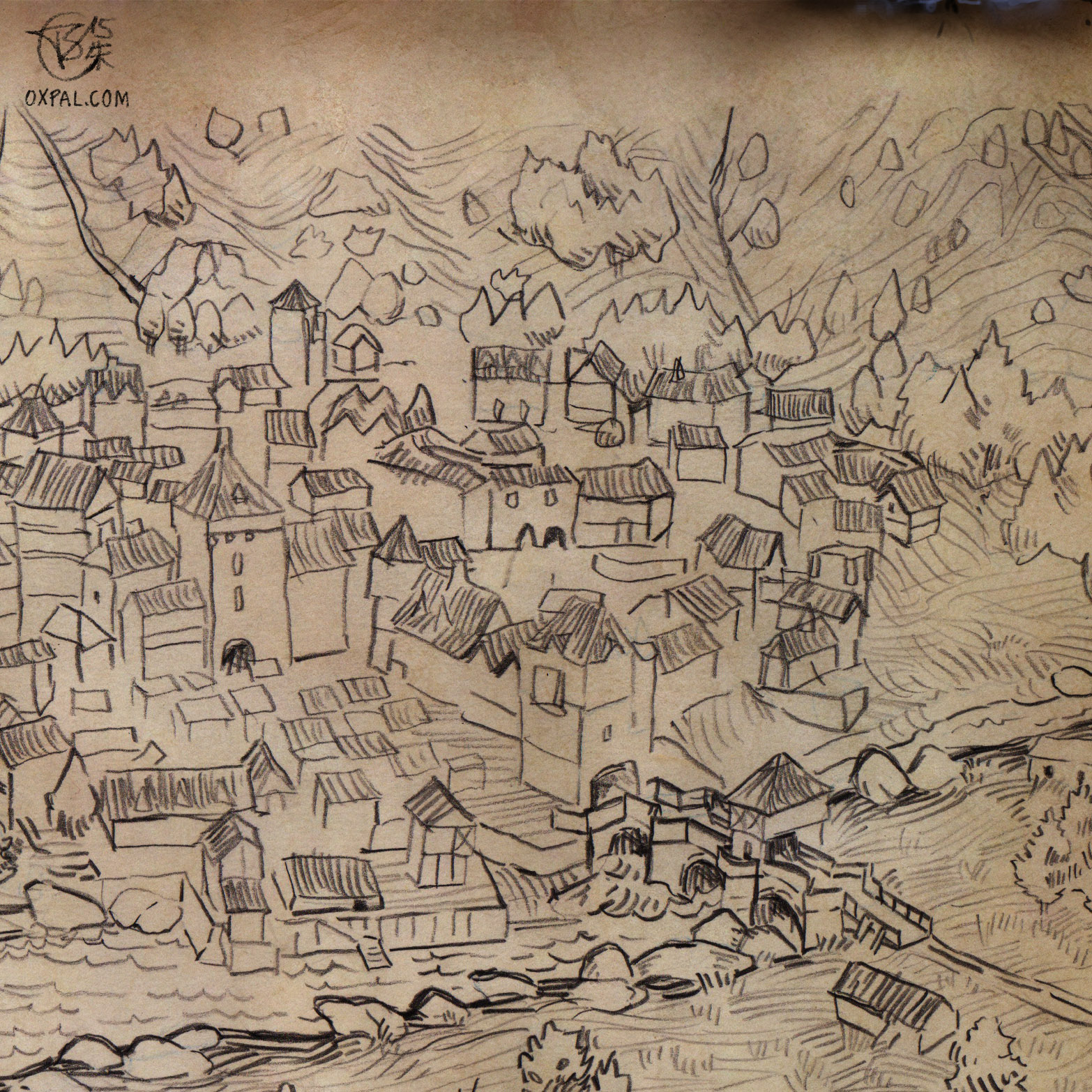 1566x1566 Hand Drawn Medieval Town Map Thomas Schmall