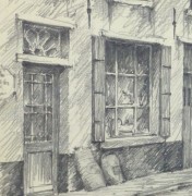 176x180 Pencil Drawing Belgium City Shops, Circa 1950