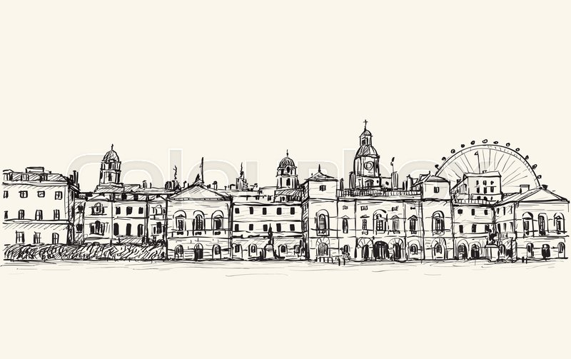 800x503 City Scape Drawing In London, England, Show Old Castle