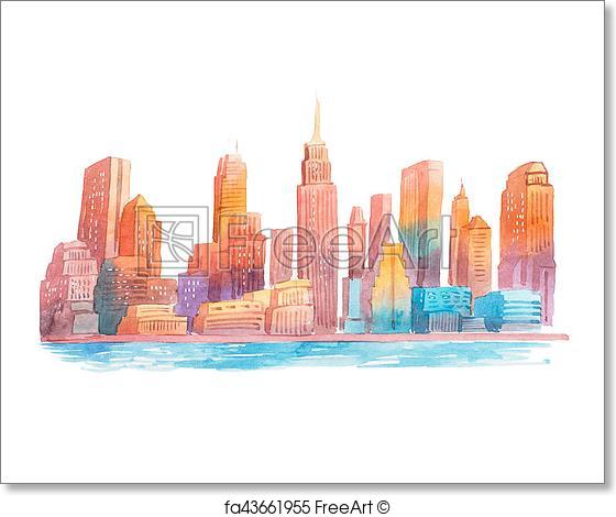 560x470 Free Art Print Of Watercolor Drawing Evening City