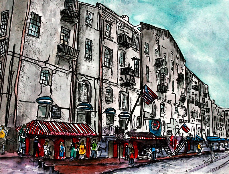 800x607 Savannah Georgia Usa Watercolour And Ink Cityscape Drawing Art