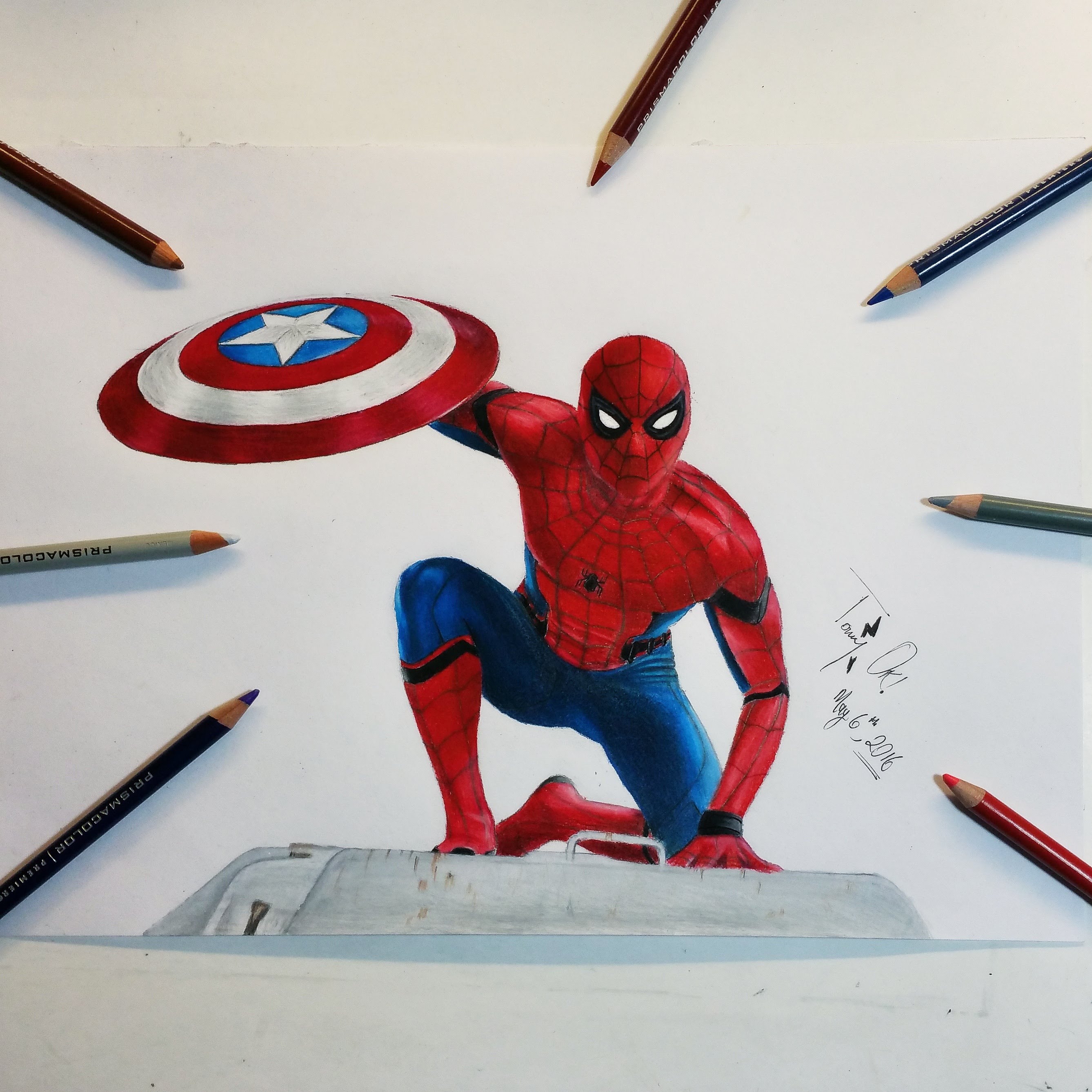 2675x2675 Drawing Spider Man Captain America Civil War Hd