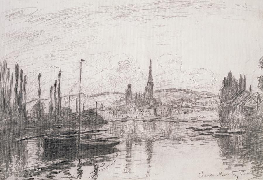 900x618 View Of Rouen Drawing By Claude Monet
