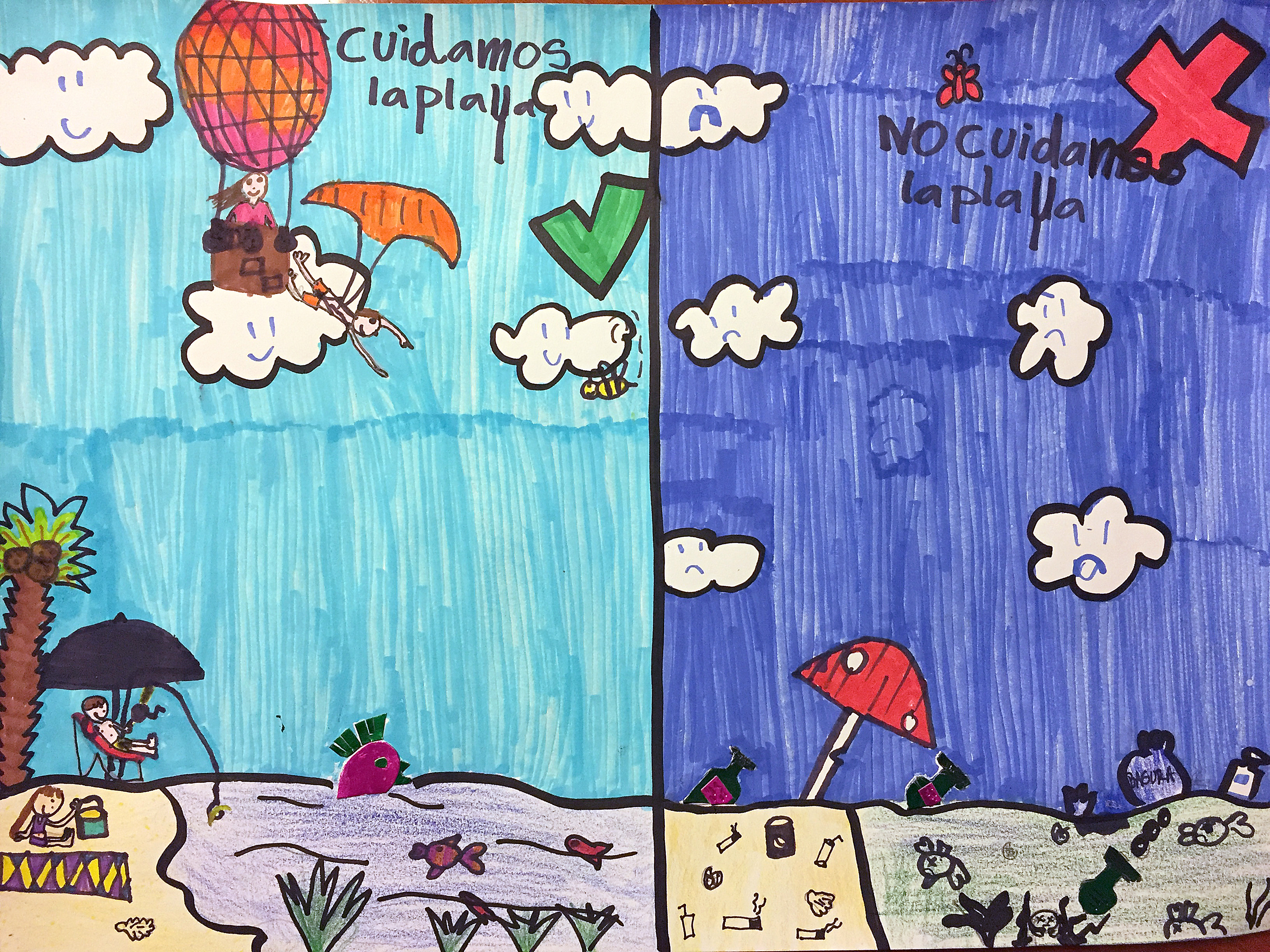 3264x2448 Clean Beach Vs Dirty Beach 2017 World Environment Day Drawing