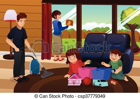 450x319 A Vector Illustration Of Whole Family Cleaning House Eps Vector