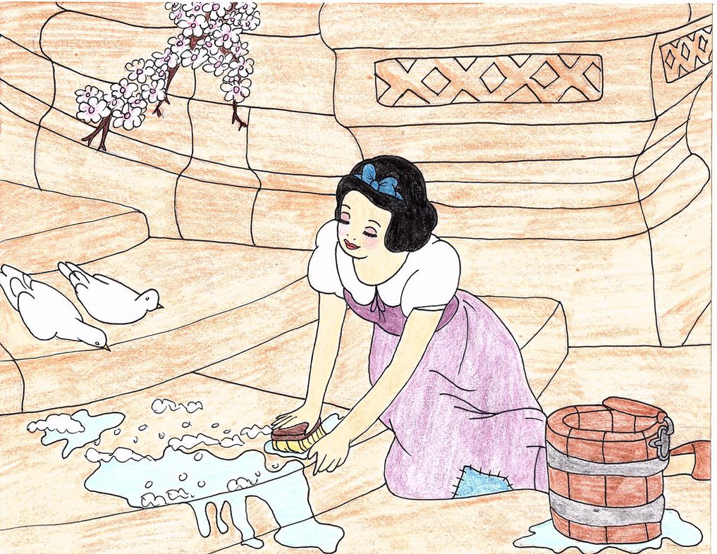 1017x786 Snow White Cleaning Drawing By Julietcapulet432
