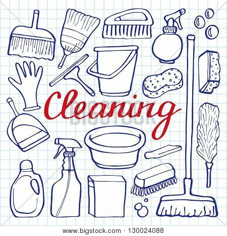 450x469 Cleaning Tools Set. Hand Drawn Vector Amp Photo Bigstock