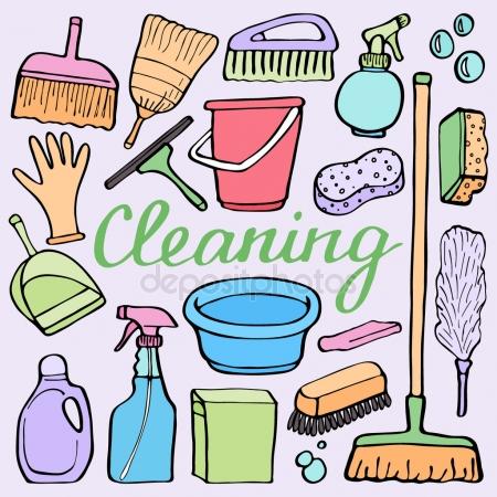 450x450 Cleaning Tools Set. Hand Drawn Cartoon Collection Of House