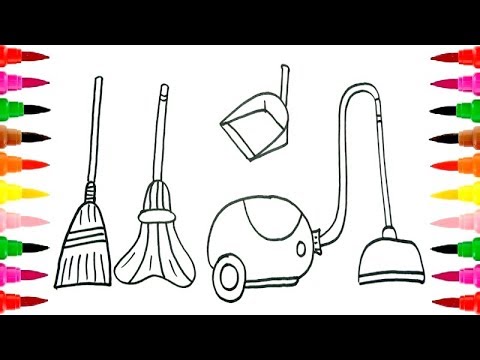 480x360 How To Draw And Coloring Pages Set Of House Cleaning For Girls